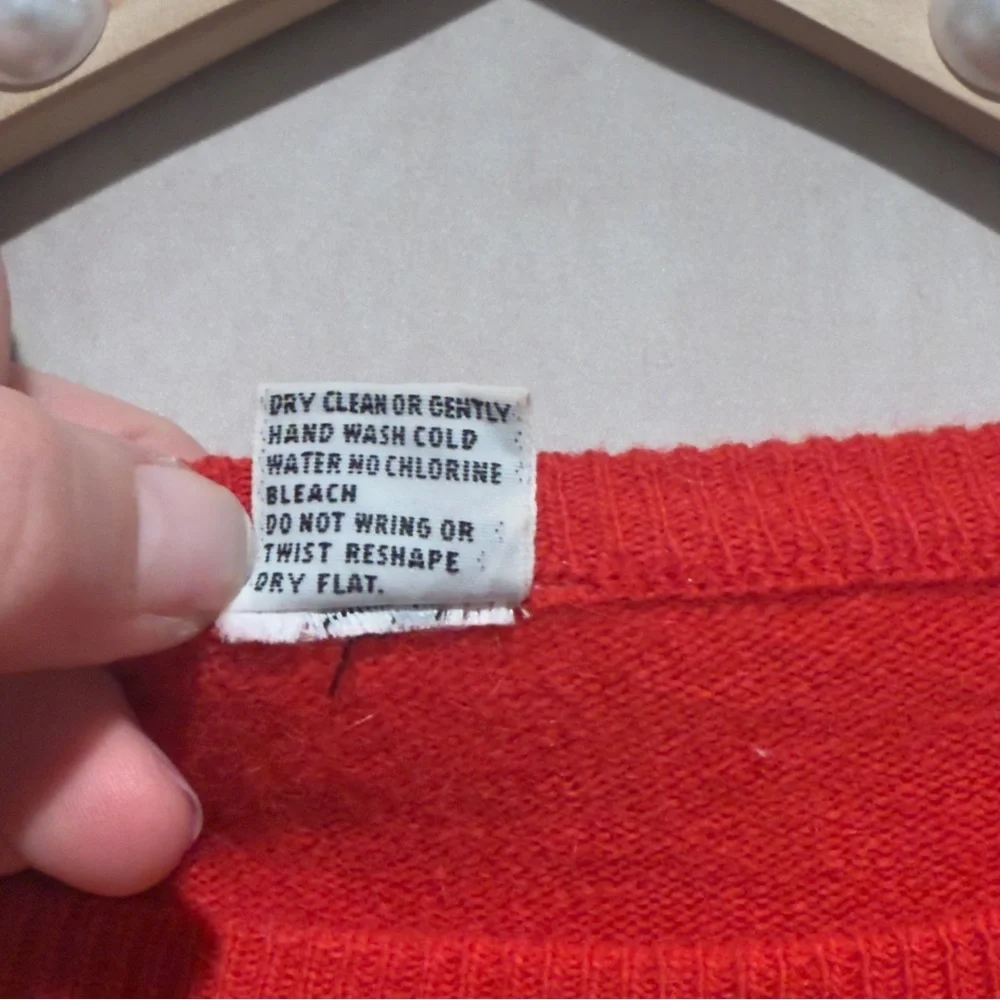 Vintage Red Lambswool Angora Beaded Sweater, S/M, Luxury Floral Embellished Knit - Picture 9 of 12